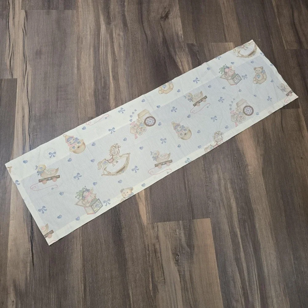 2 Rocking Horse Vtg Toys Nursery Baby Room Handmade Curtains Valance Cottagecore